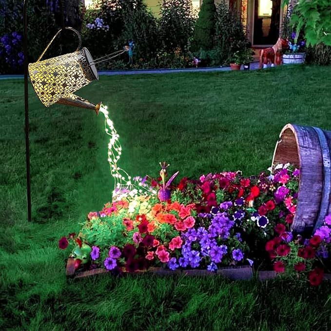 VOOKRY Watering Can with Lights, Large Hanging Solar Lights Outdoor Waterproof, Decorative Retro Metal Solar Garden Decor for Patio Yard Porch Lawn, Gardening Gifts for Mom Grandma Women Christmas
