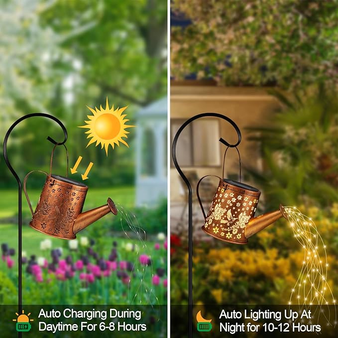 Solar Watering Can Light, Solar Powered Hanging Lantern Landscape Lights, Decorative Garden for Yard Waterproof Garden Decor, Gifts for Mom, Grandma（02-Hummingbird）