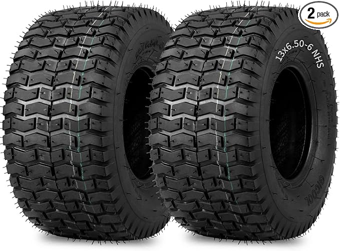 (2 Pack) 13x6.50-6 Lawn Mower Tubeless Tire, 13x6.5-6 for Tractor Riding Lawnmowers, 4 Ply, Turf-V Pattern