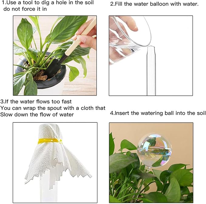Glass Plant Watering Globes, Water Plants While Away Slow Self Watering Planter Insert Bulbs for Outdoor Indoor Plants, Vacation Plant Watering System Devices (Iridescent Medium 2-Pack)