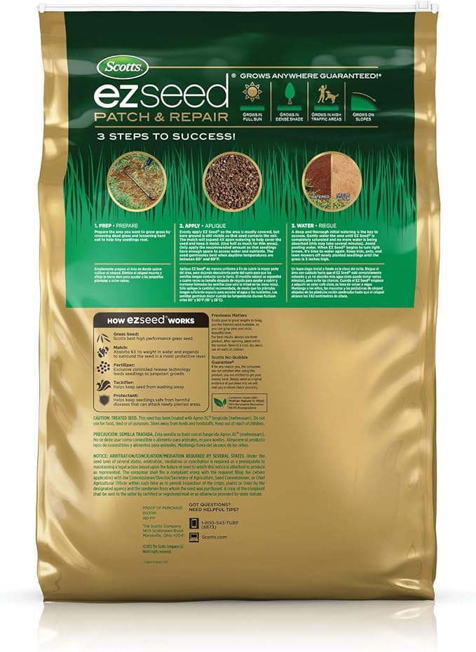Scotts EZ Seed Patch and Repair for Sun and Shade Combination Mulch, Sun and Shade Grass Seed and Fertilizer for Bare Spots and Repair, Grows Anywhere, 40 lbs.