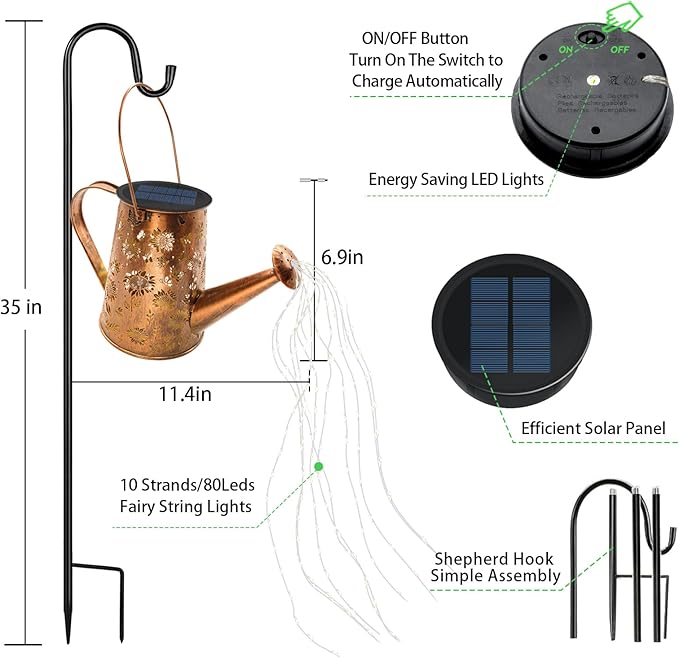 VOOKRY Solar Lights Outdoor Decoration, Large Hanging Metal Solar Watering Can Lights Waterproof Sunflower Garden Decor Outside for Yard Lawn Patio, Gifts for Women Mom Grandma Birthday Christmas