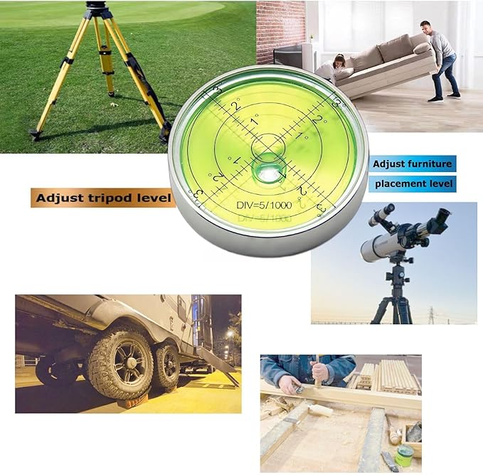 Circular Bubble Levels 2.4 Inch 60mm Accuracy 15'/2 Round High Precision Aluminium Bullseye RV leveling Bubble Levels For Motorhome, Camping, Trailer, Construction, CNC machine(Circular-6012silver)