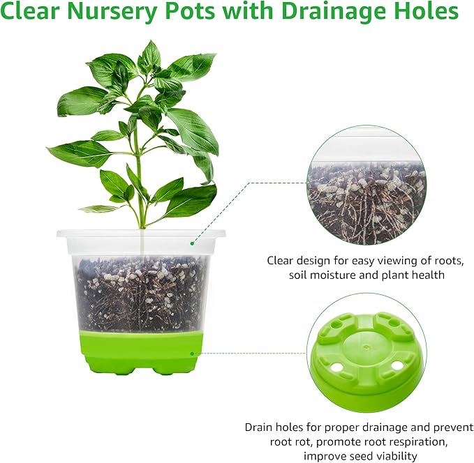 MIXC Thickened Clear Nursery Pots with Silicone Base for Easy Transplant 24 Packs 5/4/3.5 Inch, Variety Pack Plant Pot Reusable Seedling Pots for Vegetable Propagation, Root Cutting, Seed Starting