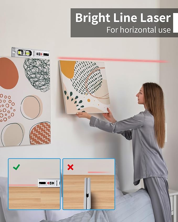 3-In-1 Spirit Level with 65ft Laser Distance Measure & 32ft Leveling Line, Firecore 9 Inch Torpedo Level Magnetic with Light, Rechargeable Small Digital Leveler Tool for Picture Hanging Construction