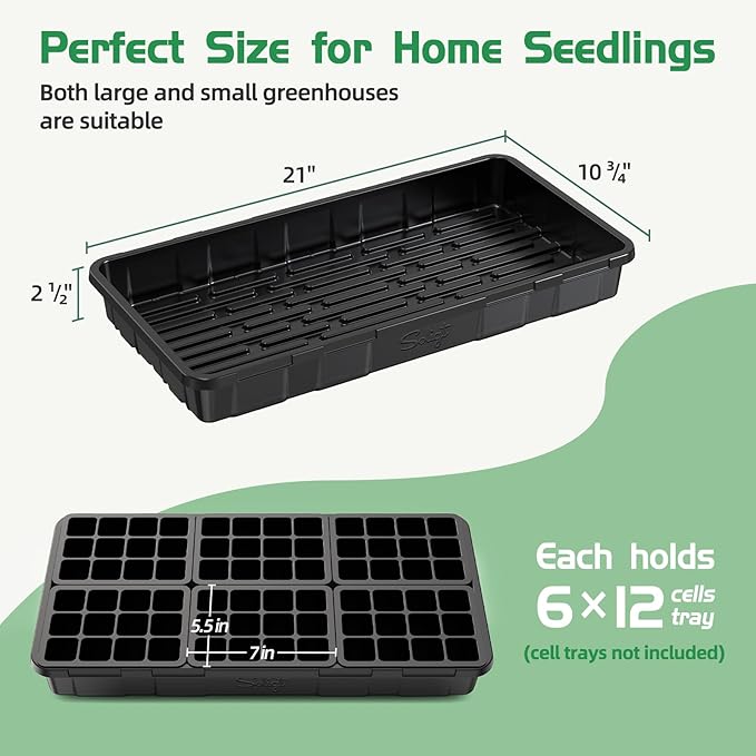 SOLIGT Extra Thick Heavy Duty 10 Pack 1020 Seed Starting Trays - Microgreens Growing Trays Seedling Plant Germination Starter Tray Transplant Fodder Flats, No Holes, No Leakage, Reusable…