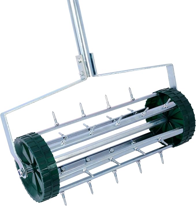Heavy Duty Rolling Lawn Aerator - 57" Galvanized Steel Push Tool with 1.4" Spikes for Yard, Garden, & Turf Aeration (Lawn Aerator)