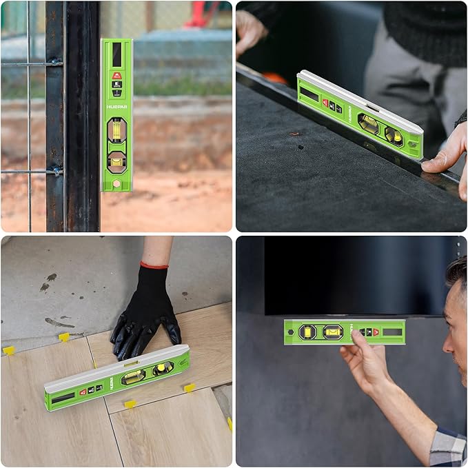 Huepar 3-in-1 Laser Level /65Ft Laser Distance Measure/Magnetic Torpedo Level, 9 in Spirit Level with LED Display and Lighted Bubble, Type C Rechargeable Magnetic Laser Leveler Tool - VJ10