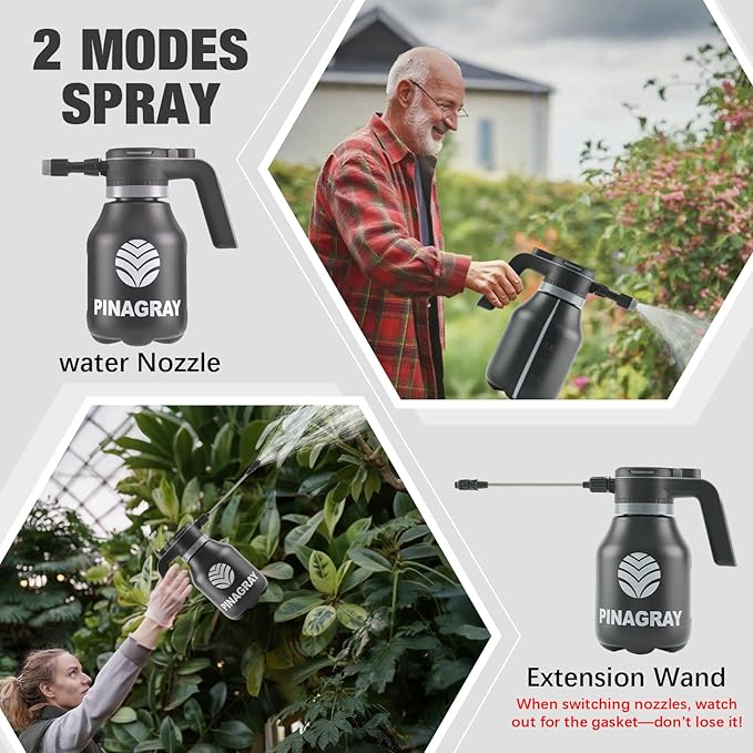 2L/0.5Gallon Electric Water Sprayer - Rechargeable Battery Powered Mister for Plants, Weeds, Cleaning & pet Cooling, Handheld Sprayer with Nozzle and Extension Wand