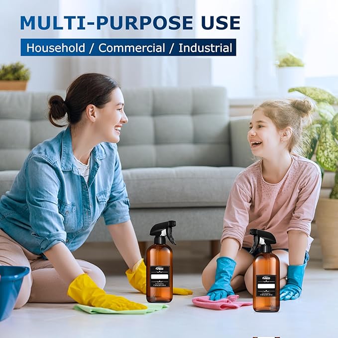 Veco 10oz Spray Bottle with Adjustable Nozzle, 360° Water Spray Bottles for Cleaning Solution, Plastic Spray Bottles for Hair Cooking Plant Pet, No Leak and Clog (3 Pack & Foldable Funnel), Brown