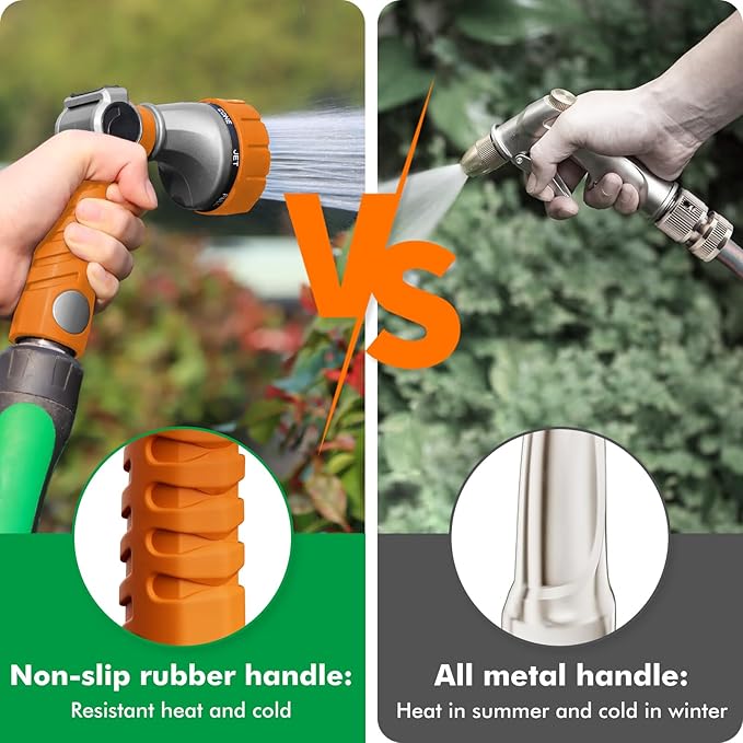 RESTMO Heavy Duty Hose Nozzle, Metal Garden Water Hose Sprayer with 7 Watering Patterns, Thumb Control, On Off Valve, High Pressure Nozzle Sprayer for Watering Plants, Car and Pet Washing, Orange