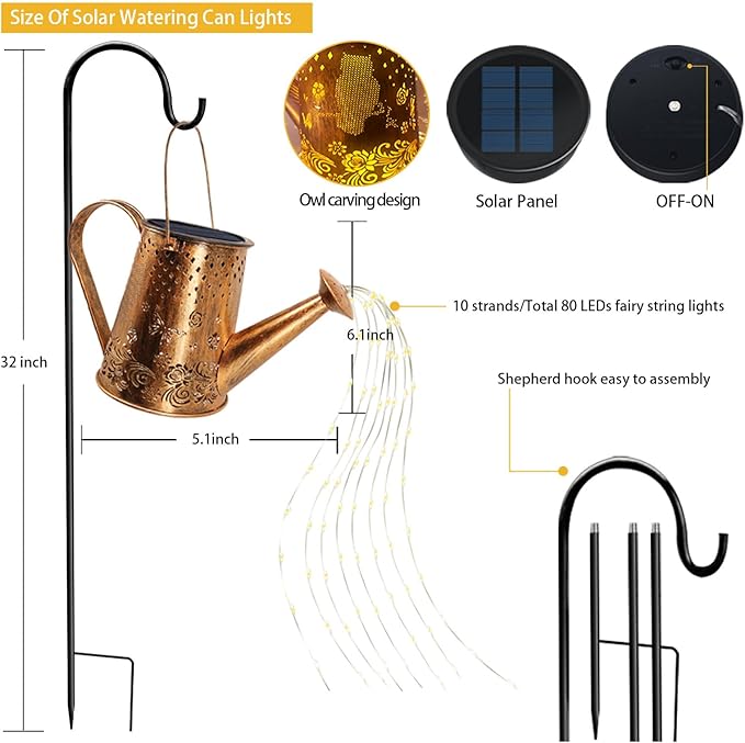 Solar Watering Can Lights, Unique Gardening Owl Gifts for Christmas Mom Women Grandma Birthday, Waterproof Large Hanging Solar Lantern for Outdoor Garden Patio Yard Pathway