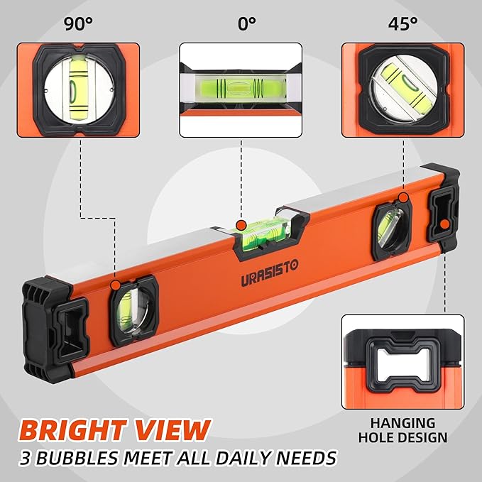 3-Piece Spirit Level Set, 12", 20", 40" Level Set with Magnetic Torpedo Level, 45°/90°/180°Bubbles Measuring, Aluminium Alloy Levels with Carrying Bag