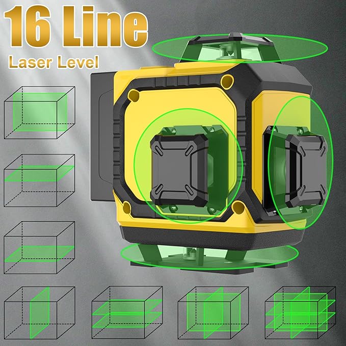 16 Laser Level with 1M Tripod, 4x360° Laser Line, Green Cross Line Laser with Tripod Self-Leveling, Lazer Leveler Tool for Picture Hanging laserpower<1mW, 2 Batteries