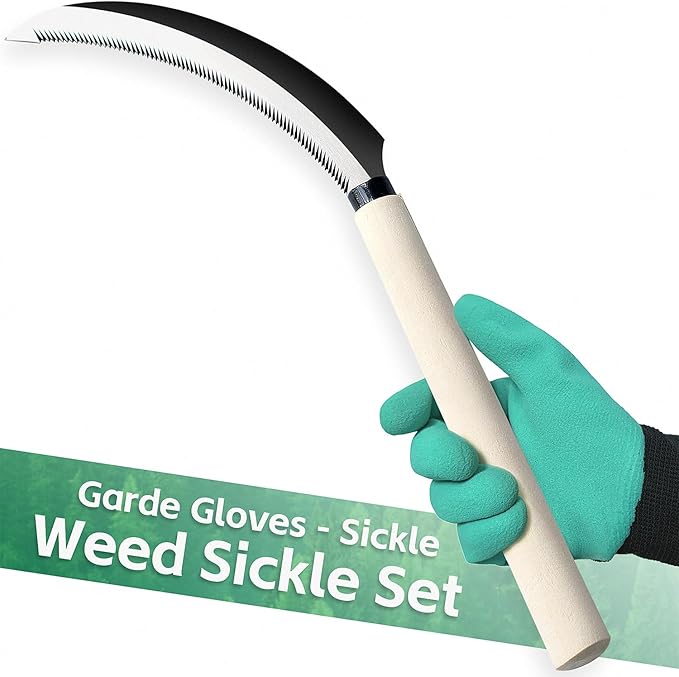 Japanese Weeding Sickle Garden Tool Set - Garden Hand Weeder Sickle Tool,Scythe Tool for Gardening,Manual Grass Sickle Carbon Steel Blade Cutter Gardening Quick Work. (Sickle Garden Tool)