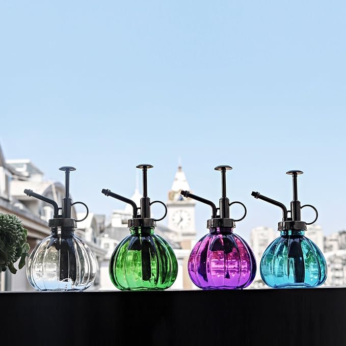 Plant Mister, Glass Watering Spray Bottle with Bronze Top Pump 6.5" Tall Decorative Mister for Plants and Flowers Small Watering Can for Indoor Potted Plants & Terrariums - Clear