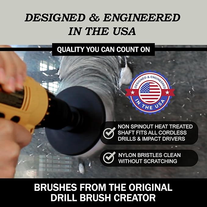 Interior Car Detailing Drill Brush Set - Soft Bristle Power Scrubber Attachments for Cleaning Car, Truck, Upholstery, Carpet, Leather, Seats, Wheels, Rims, Dash, Console, & Trim - Nylon Auto Scrubber