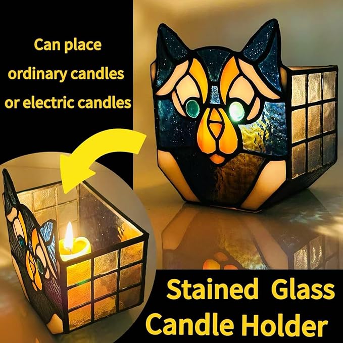 Cat Stained Glass Planter, Flower Pots for Indoor Plants,Cat Plant Decor,Fun Plant Pots Gift 4.6x3x5.15 in(Excluding Plants)
