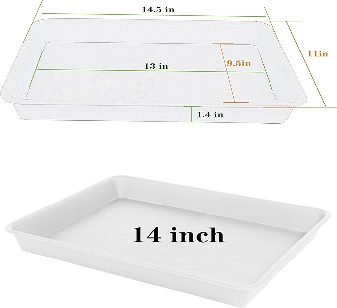 2 Pack Plant Growing Nursery 1020 Trays, Heavy Sturdy Seed Starting Saucer, No Holes Starter Tray for Indoors (22"x11.2", Creamy White)