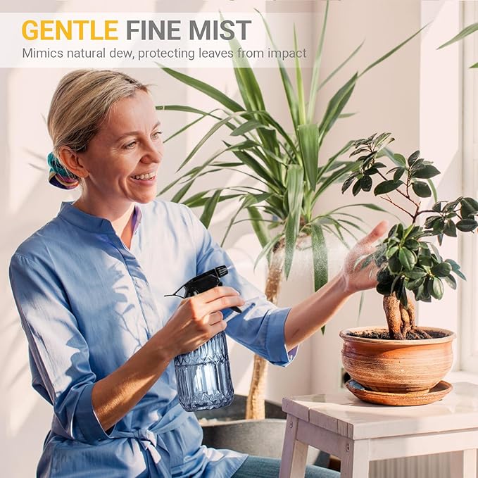 Glass Plant Mister Spray Bottle, 13.5 oz Refillable Plant Misters for Inside, Pretty Glass Spray Bottles for Cleaning, Hair, Cat, Succulent, Houseplant with Adjustable Mist Nozzle (Blue)