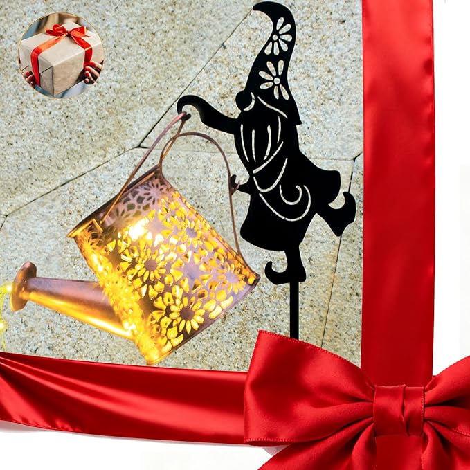 2Pack Solar Watering Can Lights,Waterproof Hollowed-Out Retro Metal Outdoor Lights with Fairy or Gnomes Accessories,Gifts for Mom Grandma Women Garden Patio Pathway Christmas Decor(Dwarf Style)