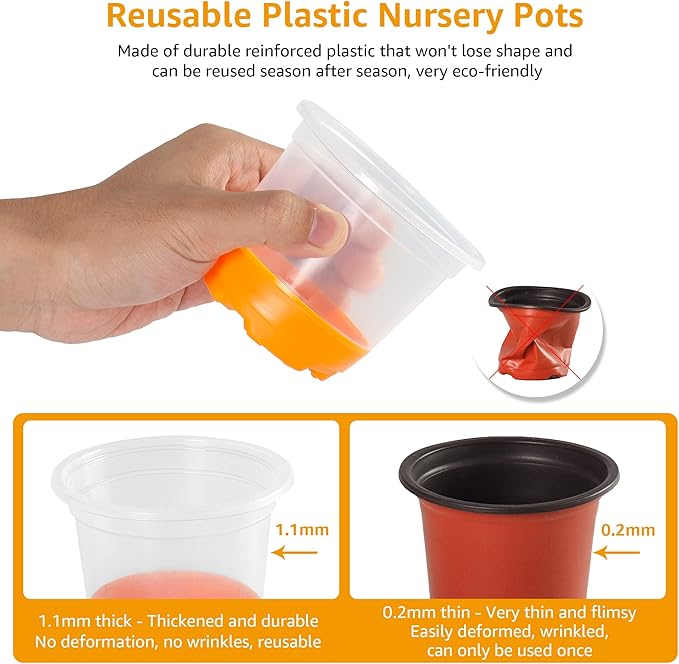 MIXC Thickened Clear Nursery Pots with Silicone Base for Easy Transplant 30 Packs 4 Inch, Transparent Plant Pot Reusable Seedling Pots for Vegetable Propagation, Root Cutting, Seed Starting, Orange