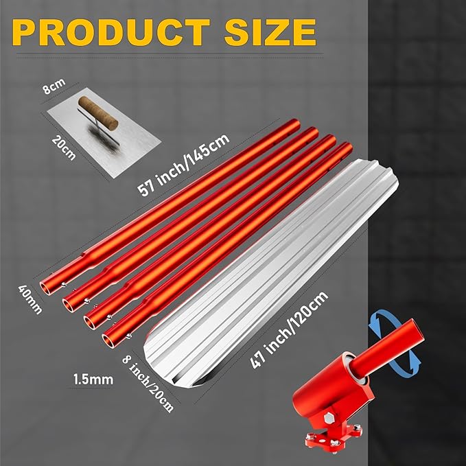 Bull Float Concrete Tools,48''×8''Magnesium Aluminum Alloy Concrete Float with 4 Combinable Handles,Concrete Bull Float with Carrying Toolbox,Trowel,Concrete Bull Float Kit for Finishing(Red)