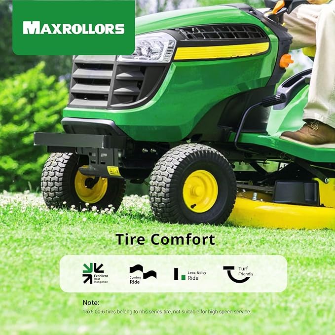 (2 Pack) MAXROLLORS 15x6.00-6 Lawn Mower Tires, 15x6-6 for Garden Tractor Riding Lawnmowers Front Tire, 4 Ply Tubeless, Turf-V Pattern, 570 lbs Capacity