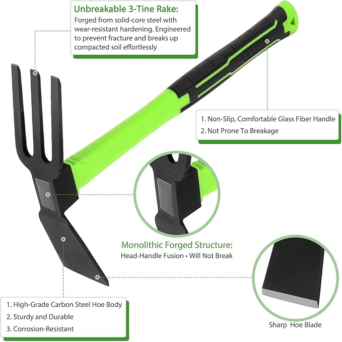 2pcs Garden Hoe and Cultivator Hand Rake Durable and Comfortable Handle Garden Tool Pick Axes for Digging Mattock