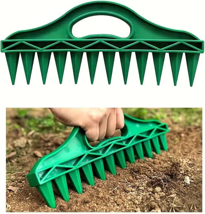 12-Hole Seed Planter Tool for Raised Beds & Pots - Fixed-Spacing Garden Dibber, Hand-Depth Control (Solid 190g)