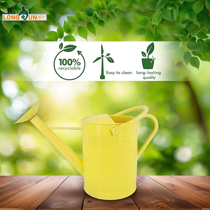 Galvanized Iron Watering Can for Indoor Plants, DIY Watering Cans for House Plant Garden Flower, Long Spout Water Can for Outdoor Watering Plants 6.44L 1.7Gallon (Beige)