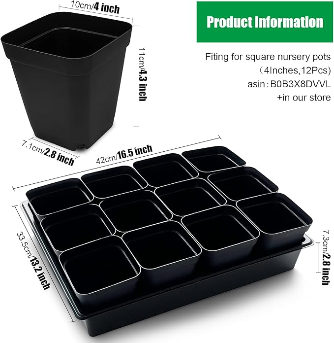 Seed Starter Tray, 10 Packs Plant Tray, Durable Plastic Growing Trays, Stackable Seedling Starter Trays Perfect for Indoor, Outdoor, Greenhouses, 16.5" L x 13.2" W x 2.8" H - Black