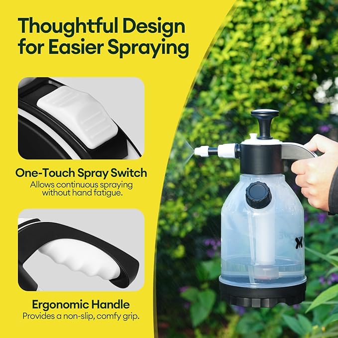 0.5 Gal Pump Sprayer, Hand Water Spray Bottle for Indoor Plant, Clear Plant Sprayer with Side Filling Port, Measuring Cup, Adjustable Nozzles, Safe Pressure Relief Valve