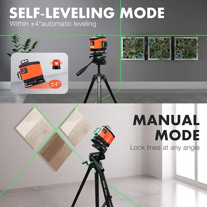 4x360° Laser Level 360 Self Leveling, 16 Line Laser Leveler for Construction Floor Tiling and Ceiling Rechargeable Green Beam 4D Plane Magnetic Bracket Included, K4-360G