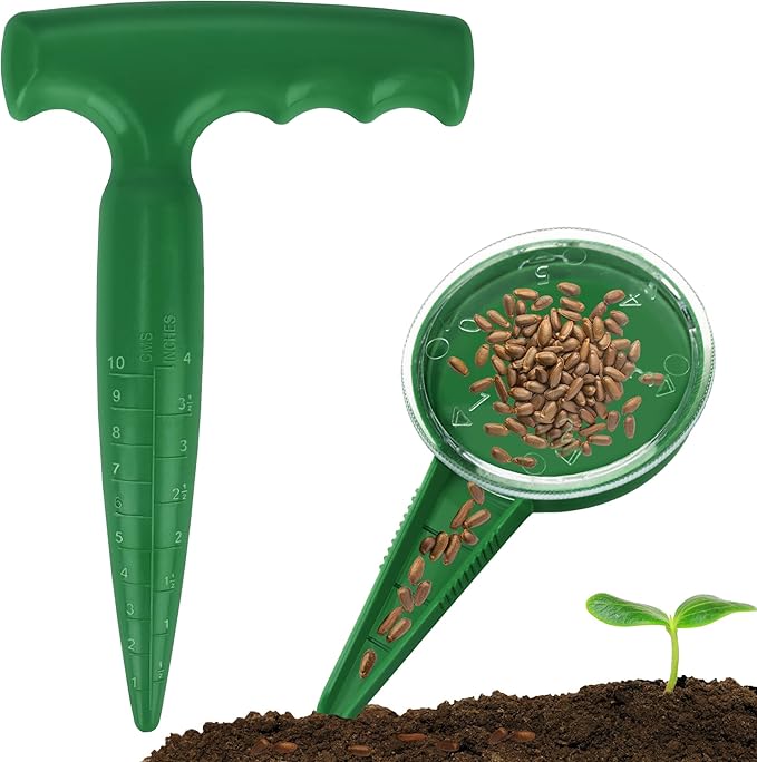 Seed Planter Tool, 6.9" Dibber Garden Tool, Plastic Dibbler Tools for Planting, Seed Dispenser, Bulb Digger Garden Planter for Sowing Seeds, Bulbs, Digging (Dark Green)