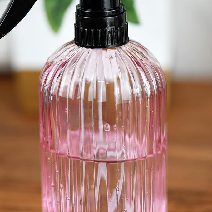 Handheld Glass Spray Bottle - 16 oz with Adjustable Nozzle for Watering Indoor and Outdoor Potted Plants and Greenery and More, 2.8 x 8.2in (pink)