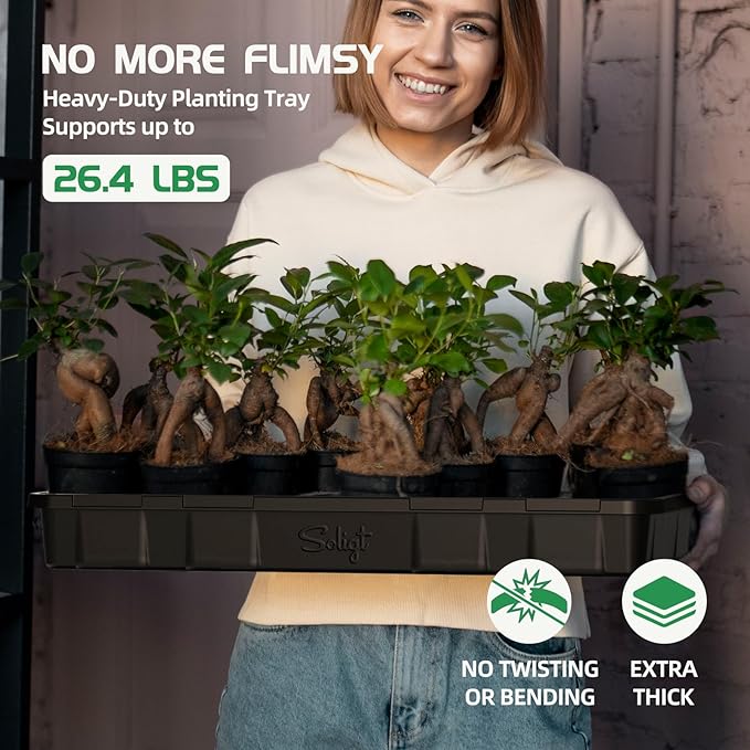 SOLIGT Extra Thick Heavy Duty 10 Pack 1020 Seed Starting Trays - Microgreens Growing Trays Seedling Plant Germination Starter Tray Transplant Fodder Flats, No Holes, No Leakage, Reusable…