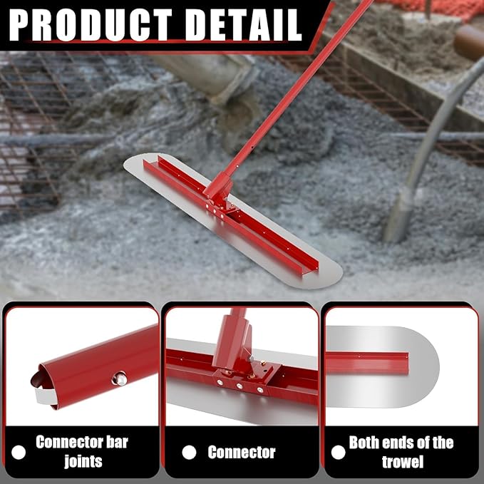 48''x12'' Concrete Bull Float Kit, Concrete Float with 4 Extendable Poles, Round End Stainless Steel Concrete Finishing Trowel for Plaster, Concrete Resurfacing, Custom Tiling Jobs