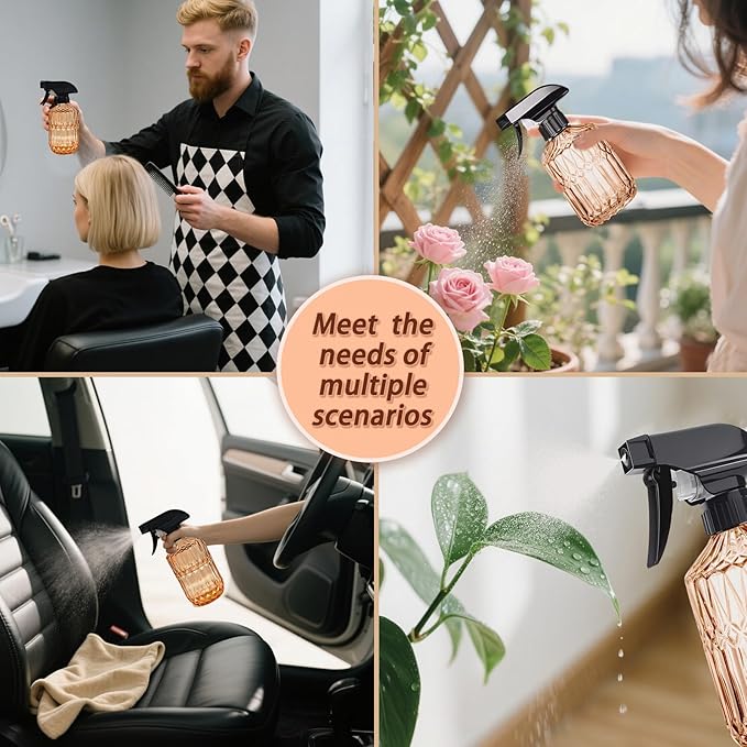 Glass Handheld Spray Bottle, 15oz Refillable Water Bottle Spray, Reusable Adjustable Nozzle Plant Mister Spray Bottles Indoor, Plant Mister for Hair, Cleaning, Gardening, Pets Care (Orange)