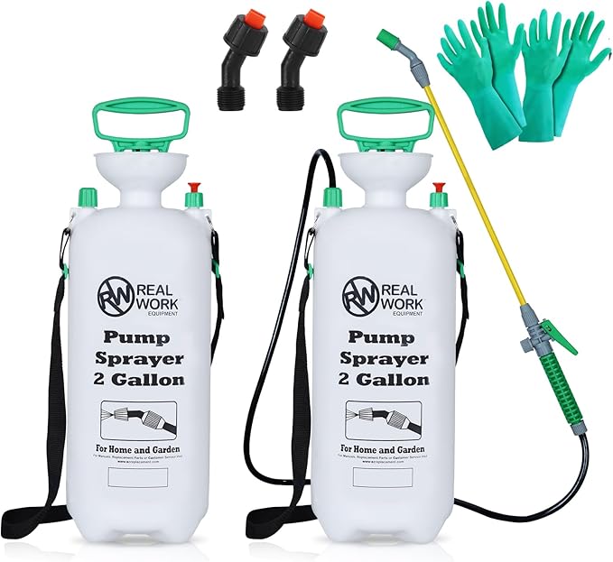 REALWORK 2pk 2-Gallon Handheld Tank Sprayer with Easy-Carry Shoulder Strap for Lawn, Garden, Yard, in Translucent White