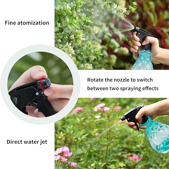 2 Pcs Spray Bottles, 500 ml/17 oz Empty Water Spray Bottles, Plastic Reusable Adjustable Mist Sprayer Squirt Bottles Containers Refillable for Cleaning Solutions, Gardening, Plants (Blue)