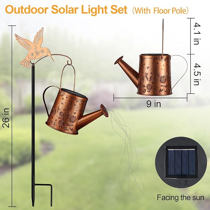 Outdoor Hanging Solar Lantern Waterproof Set Outside Metal Sunflower & Butterfly watering can Landscape Lights for Garden Yard Patio Pathway Decor Birthday Gifts for Women Mom Grandma -With Floor Pole