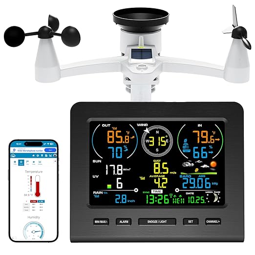Urageuxy Weather Station, Weather Stations Wireless Indoor Outdoor with 7-in-1 Outdoor Sensor, Smart WiFi Weather Monitor-Rain Gauge, Wind Speed, Temperature, Humidity, UV, Light, Weather Forecast