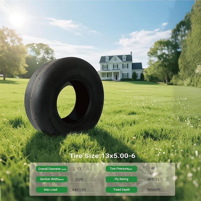 (2 Pack) MAXROLLORS 13x5.00-6 Lawn Mower Tires Tubeless, Replacement 13x5-6 Zero Turn Riding Mower Tire Smooth,4 Ply
