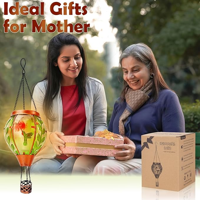 Hummingbird Solar Hot Air Balloon Lantern,Outdoor Decor with Flame Lights Waterproof, Hanging Lights for Garden Yard Lawn Patio, Unique Gifts for Women Mom Grandma Gardener for Mother'Day