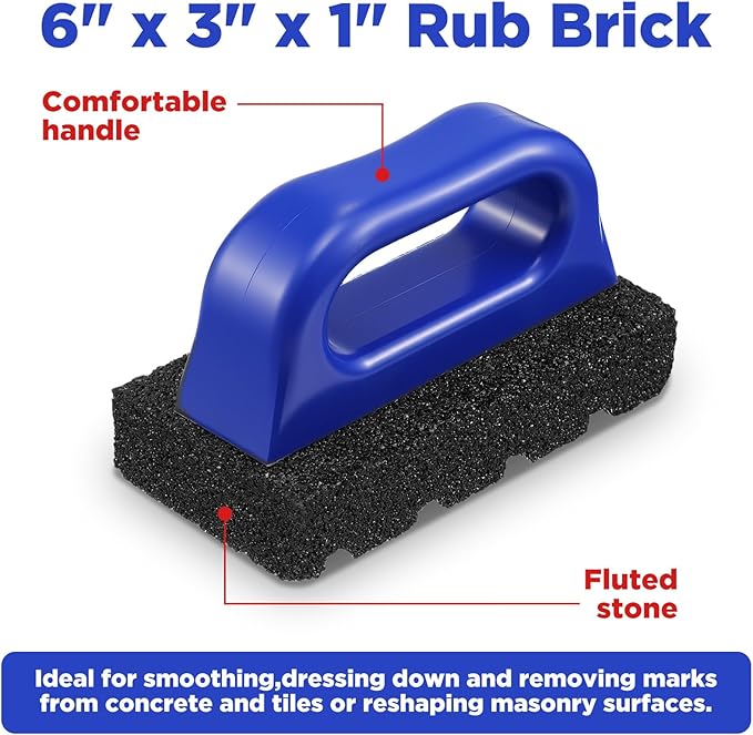 3 Pcs Rub Brick with Handle Concrete 20 Grit Masonry Tools Smoothing Cleaning Removing Marks Tool (Blue)