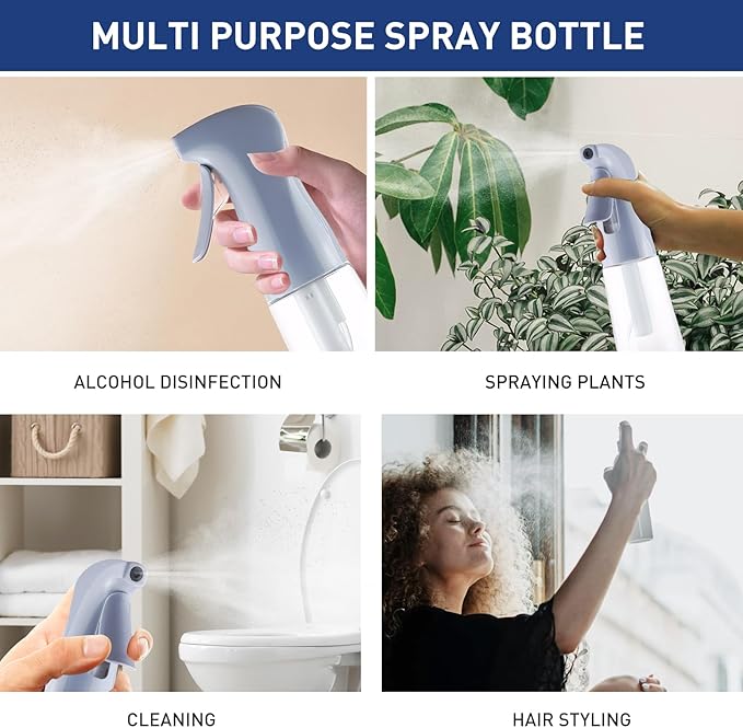 TANSHINE Continuous Spray Bottle for Hair,Ultra Fine Mist Water Hair Spray Bottles,Mister Spray Bottle,Refillable Plastic Sprayer for Hairstyling,Cleaning,Alcohol,Plants,Salons,6.8oz/200ml,Dusty Blue