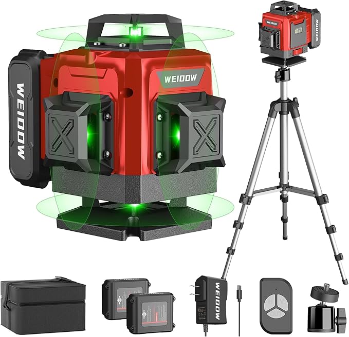 Laser Level 360 Self Leveling with Tripod,WEIDDW 4D Lazer Level,4x360° Cross Line Laser for Construction Project Renovation,Floor Tile, Laser Level Lines Tool,Durable Case