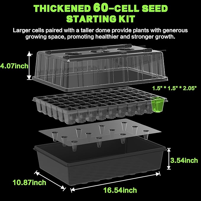 60-Cell Self-Watering Seed Starter Tray with Grow Light, Upgraded 1–24H Timer, Seed Trays with Humidity Dome, Indoor Gardening System, Starter Kit for Seeds, Plant Germination