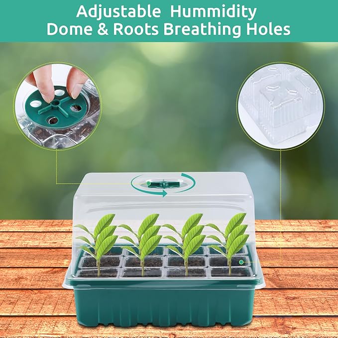 Seedfactor 7 Packs Seed Starter Tray, 84 Separate Cells Seedling Starter Trays Kit with Humidity Dome and Base Indoor Greenhouse Mini Propagator, Reusable Seedling Tray for Plants Indoor-Clear